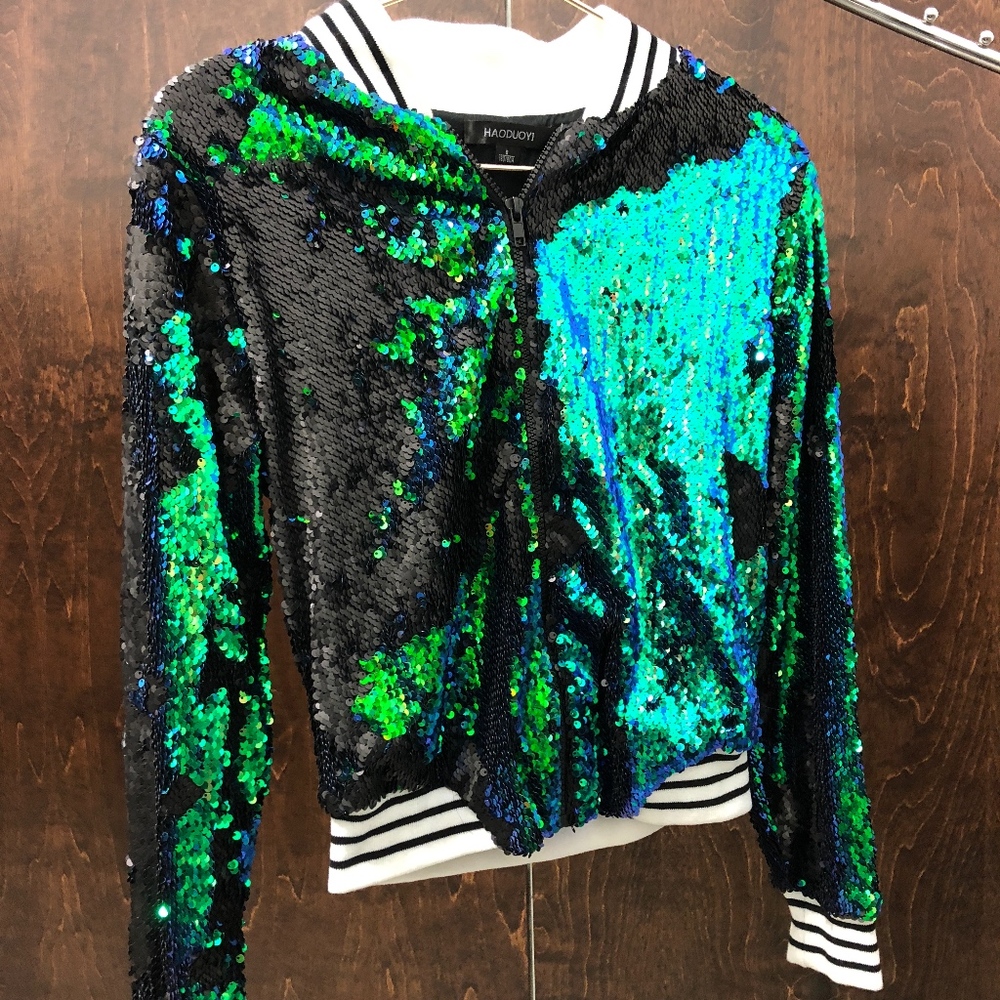 Sequined zip up track jacket NWT